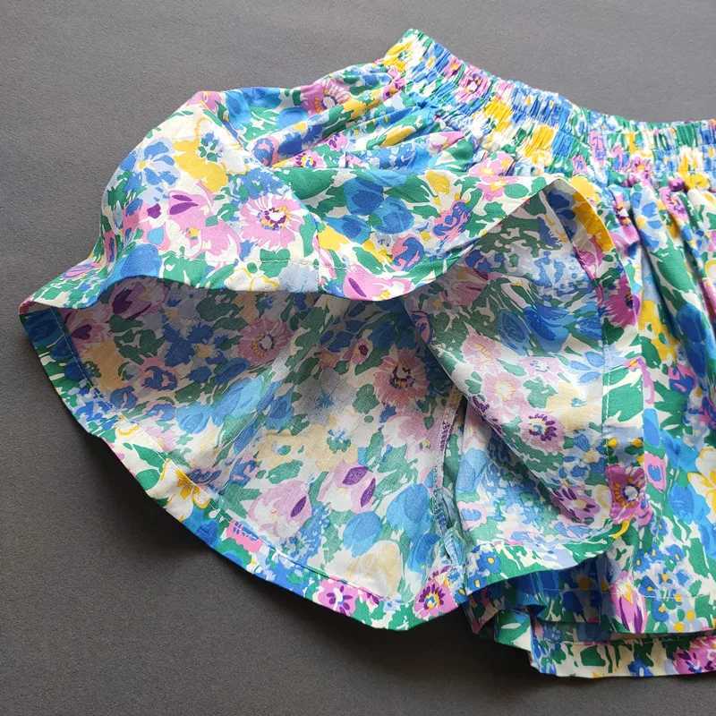 Baby girl flower Culottes summer sweet fashion childrens flower wide leg hot pants childrens mini shorts Z250410