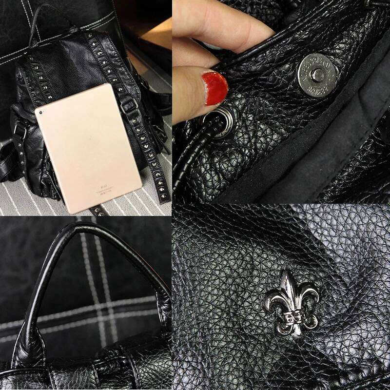 SHELKSBAG Iris Punk Gothic PU Leather Woman Backpack High Quality Rivet Studded Adult Back Packs Large Capacity Black School Bag