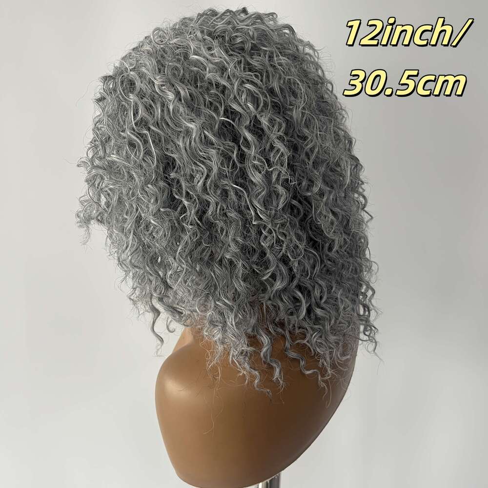 Gray Kinky Curly Synthetic Front Pre-Plucked, 13X3 Lace Area, High-Temperature Fiber, Heat Resistant, Glueless Full Set Women - Ideal Mother's Da