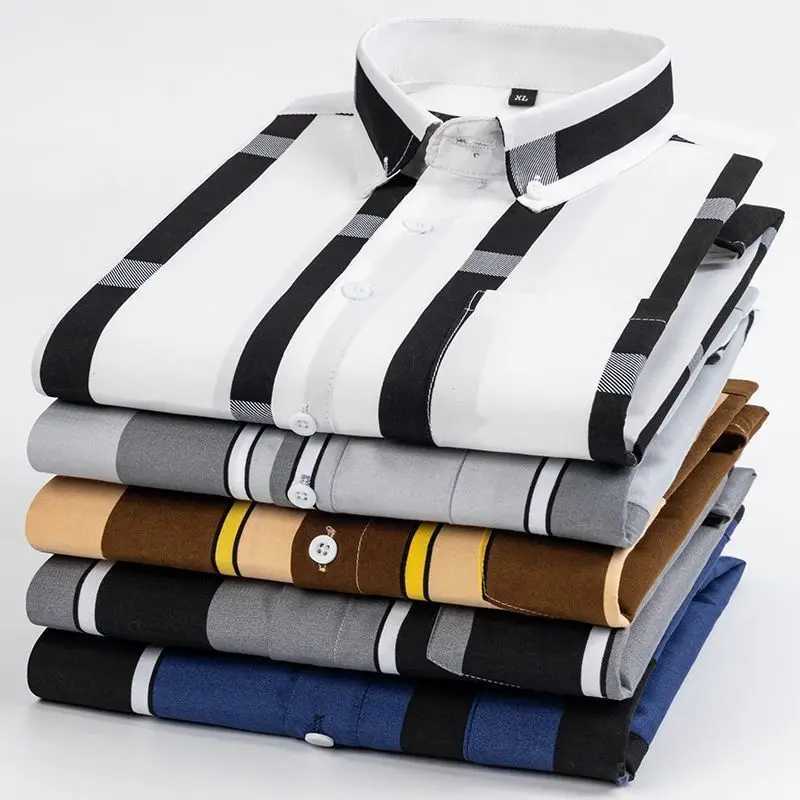 Y2k Spring and Autumn Mens Striped Shirt Long Sleeve Business Casual Square Collar Regular Fit Anti-wrinkle Pocket Male Shirt K251110