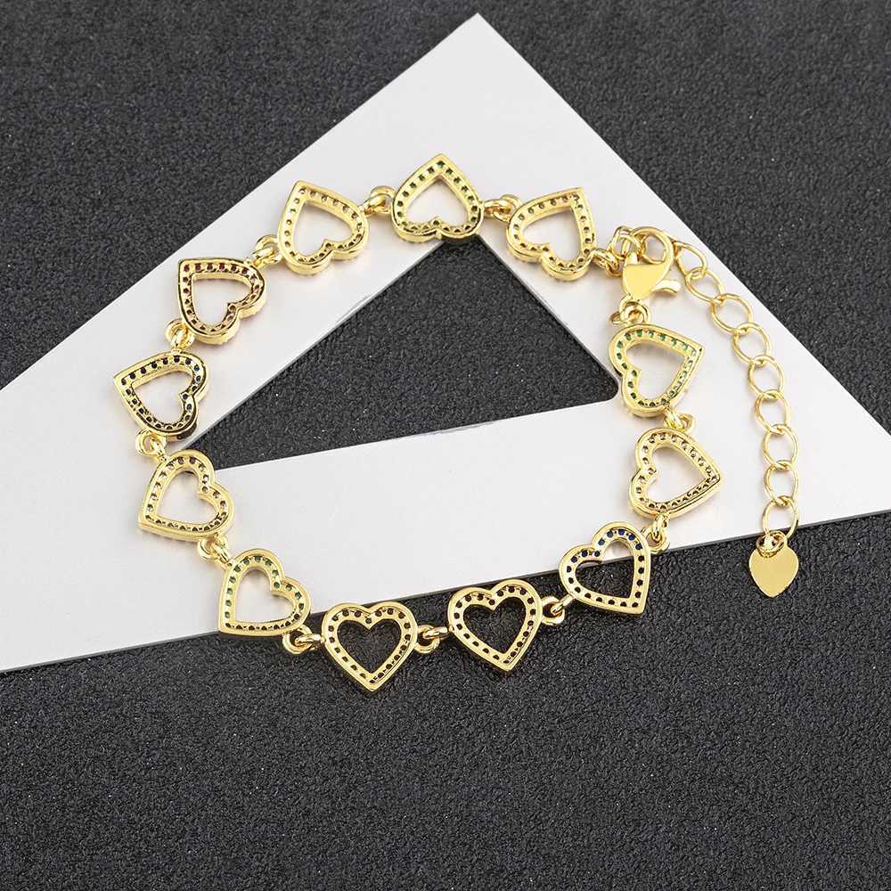 Nidin New Arrival Vintage Love Heart Zircon Gold Plated Charm Bracelet Women Party Anniversary Jewelry Link Bangle AdjustableT251110