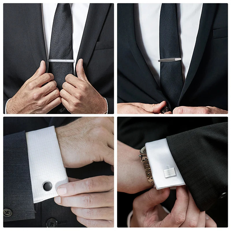 4 Sets Cufflinks For Mens Tie Clips Cufflinks Set With Box Wedding Guests Gifts Man Shirt Cufflink Pisa Ties Mens Gift 250409