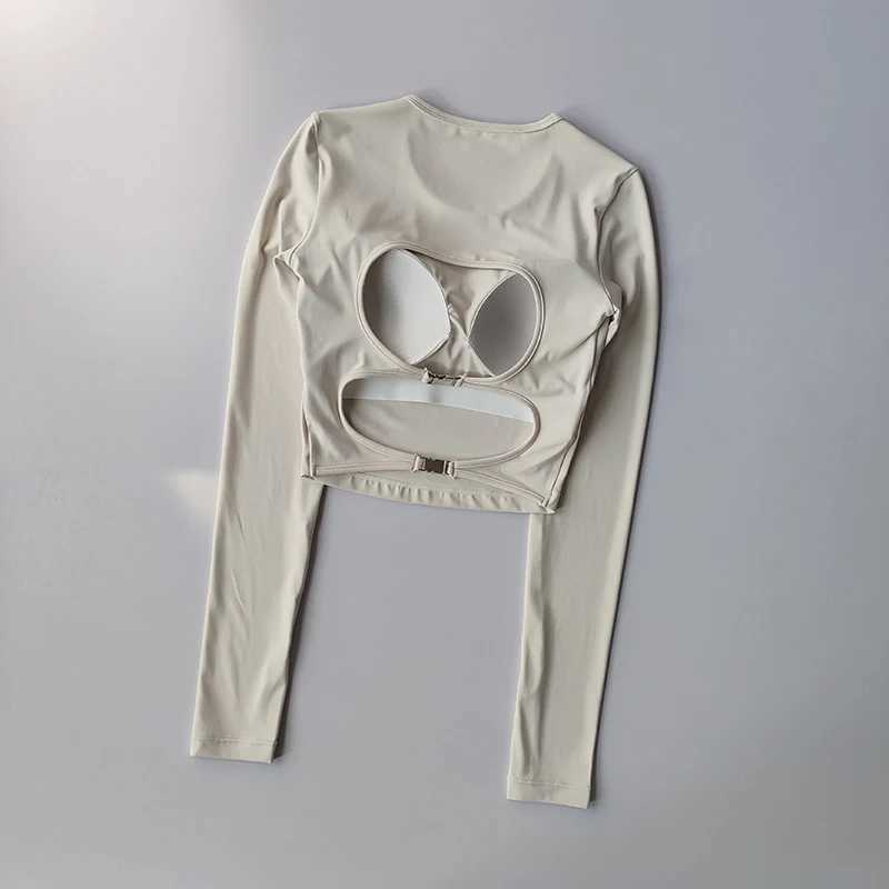 Hollow Back Fixed Chest Mat Yoga Set Long Sleeve Tight Shirt Tight Sports Top Weight Loss Elastic Fitness ClothingXJ250410