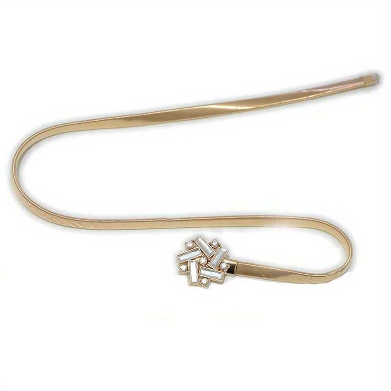 Metal elastic waist chain with diamond pattern inlay decoration and gold simple fl set Gm1284 X250410