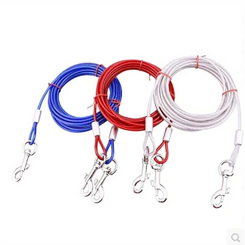 High Quality 5mm3m Lengthen Steel Wire Dogs Rope Chain Durable Double-end Dogs Leash Cable Dual Heads Metal Pet Supplies J251110