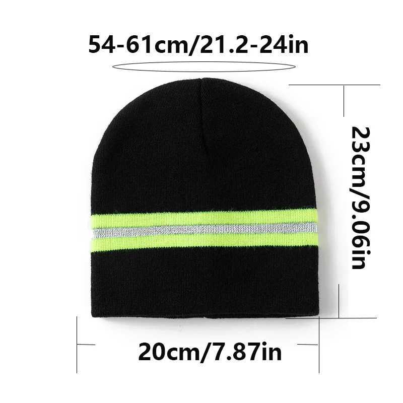 Men Womens Thermal Knit Beanie with Reflective Stripe Winter Warm Hat for Outdoor SportsXJ251110