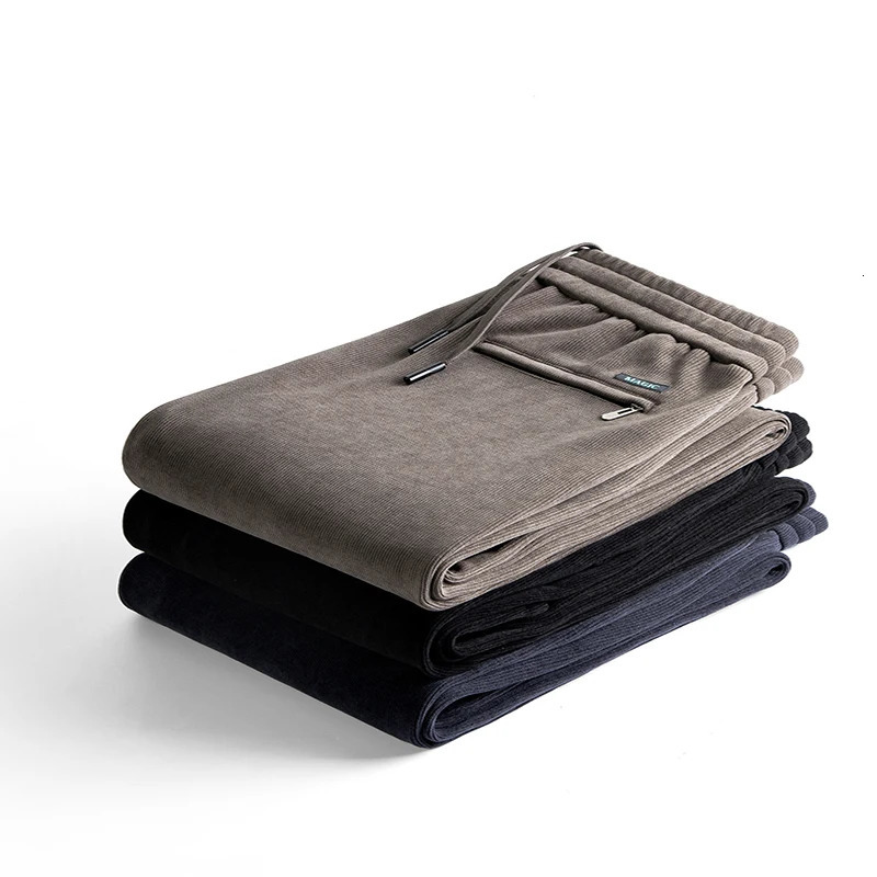 High Quality Casual Fashion Elastic Strappy High Waist Long Corduroy Pants Men Straight Trousers Men Clothing 251106
