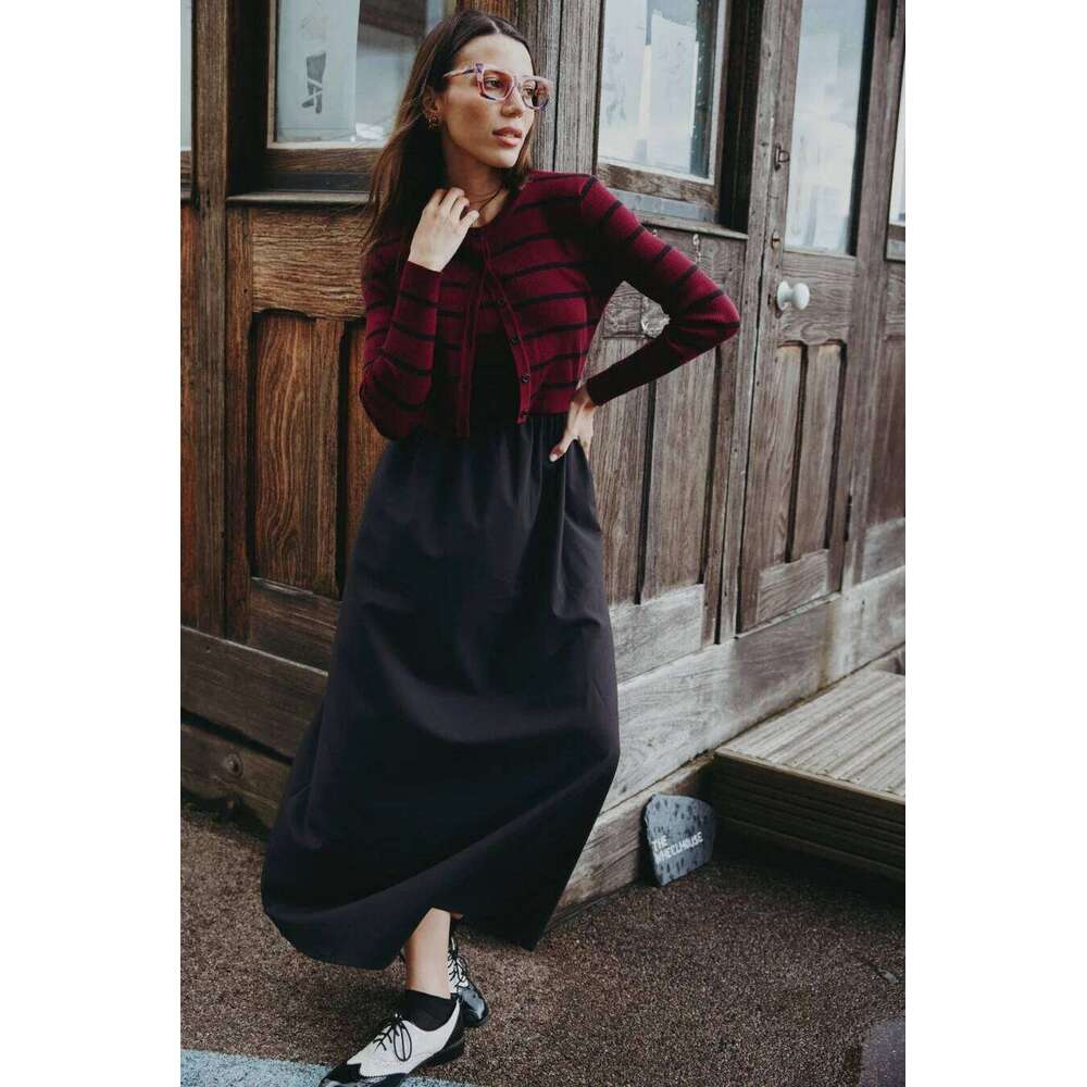 AS Aw25 Stripe Knitting Cardigan + Sleeveless Patch Dress Maxi Matching Set For Woman Clothing