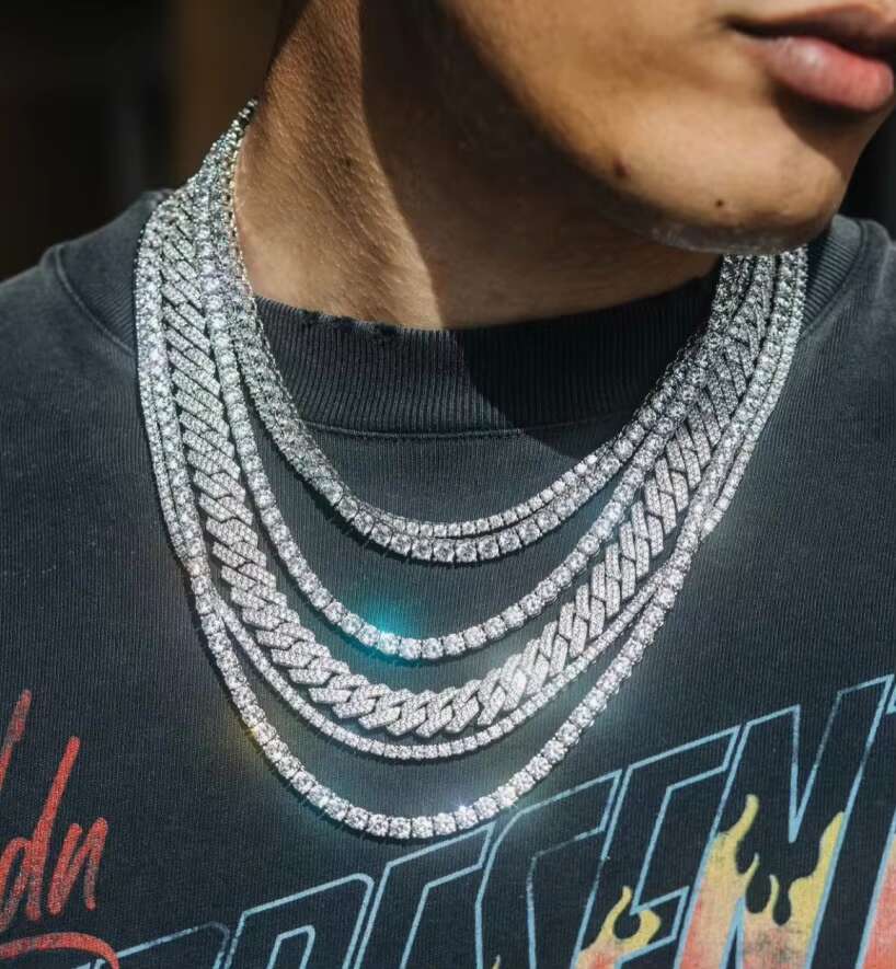 Free Fire Moissanite Necklace in Stock S925 Silver Link Chain 3mm 4mm 5mm Moissanite/CZ Diamond Necklace Tennis Chain