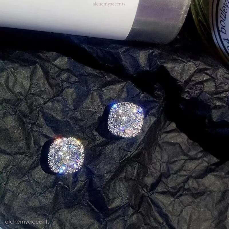 Pure Silver Men's Moissanite Earring Set for a Chill Hip Hop Style
