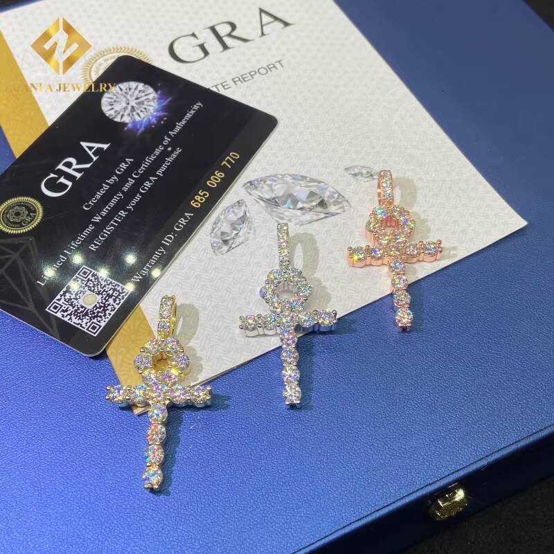 New Products Ice Out Moissanite VVS Cross Pendant Flower Shape 925 Sterling Silver Pendant Pass Diamond Tester Hip Hop Style GRA