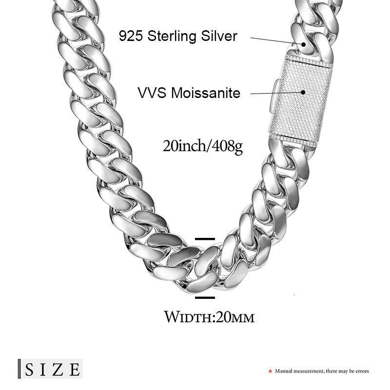 Hip Hop Jewelry Mens 18K Gold 925 Sterling Silver VVS Moissanite Diamond Iced Out Buckle Heavy Plain Cuban Link Chain Necklace