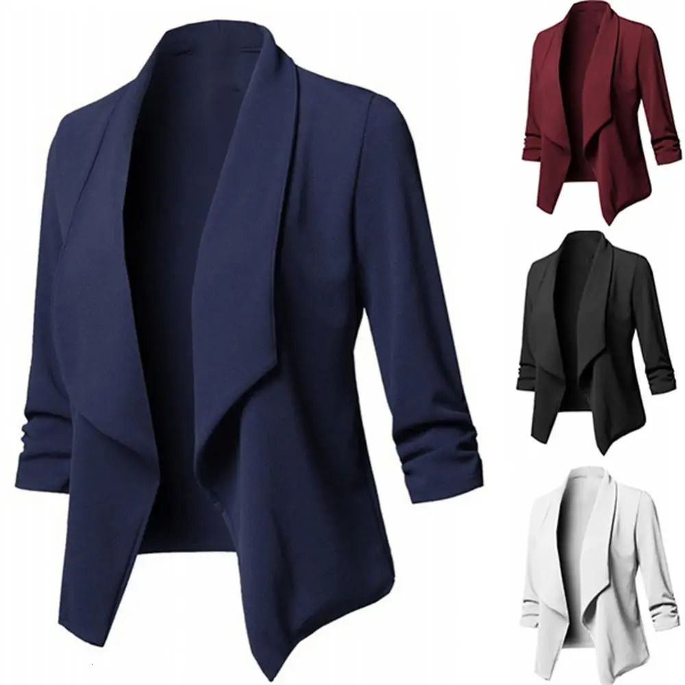 S To 5XL oversized womens jacket with open collar solid color long sleeved office casual clothing 250407