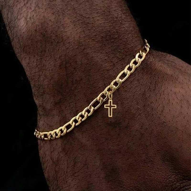 Fashion Cross Pendant Bracelet For Men Women Stainless Steel Gold Color Hollow Cross Cuban Bracelets Hip Hop Punk Jewelry GiftsT251110