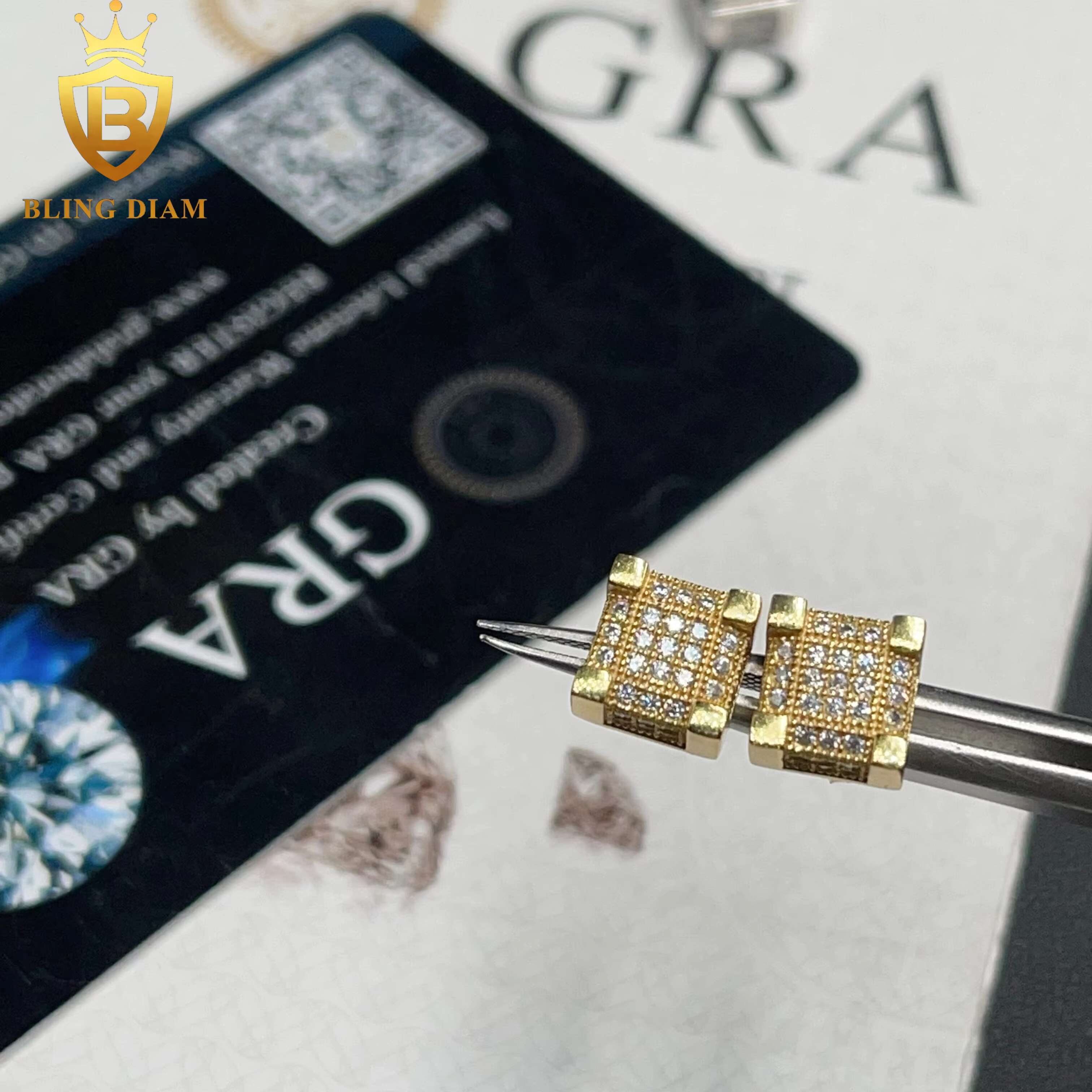 8.2mm Fine Jewelry Iced Out Square Jewelry 925 Sterling Silver VVS Moissanite Pass Diamond Tester Earrings Men