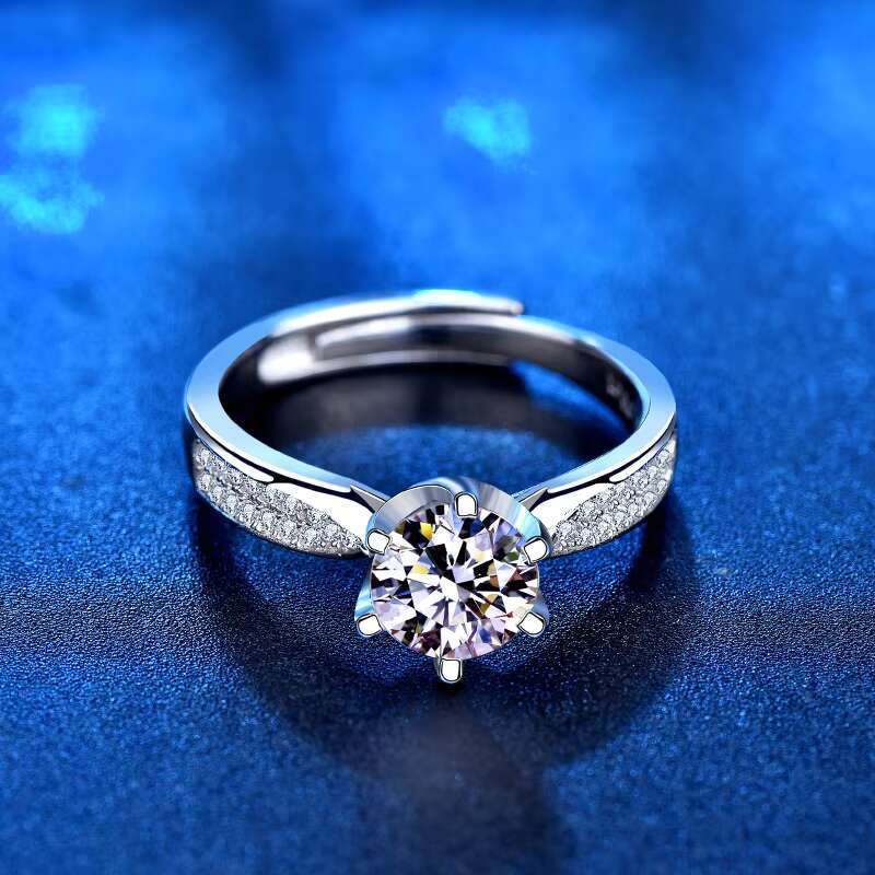 Mosan Ring Jewelry Hand Jewelry Womens 925 Sterling Silver Six Claw Ring 1/2g Artificial Open Diamond Ring