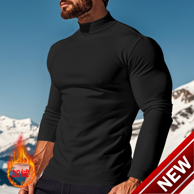 2024 Autumn New Velvet Warm Solid Color Long Sleeve T-shirt Fashionable and Versatile Casual Round Neck T-shirt