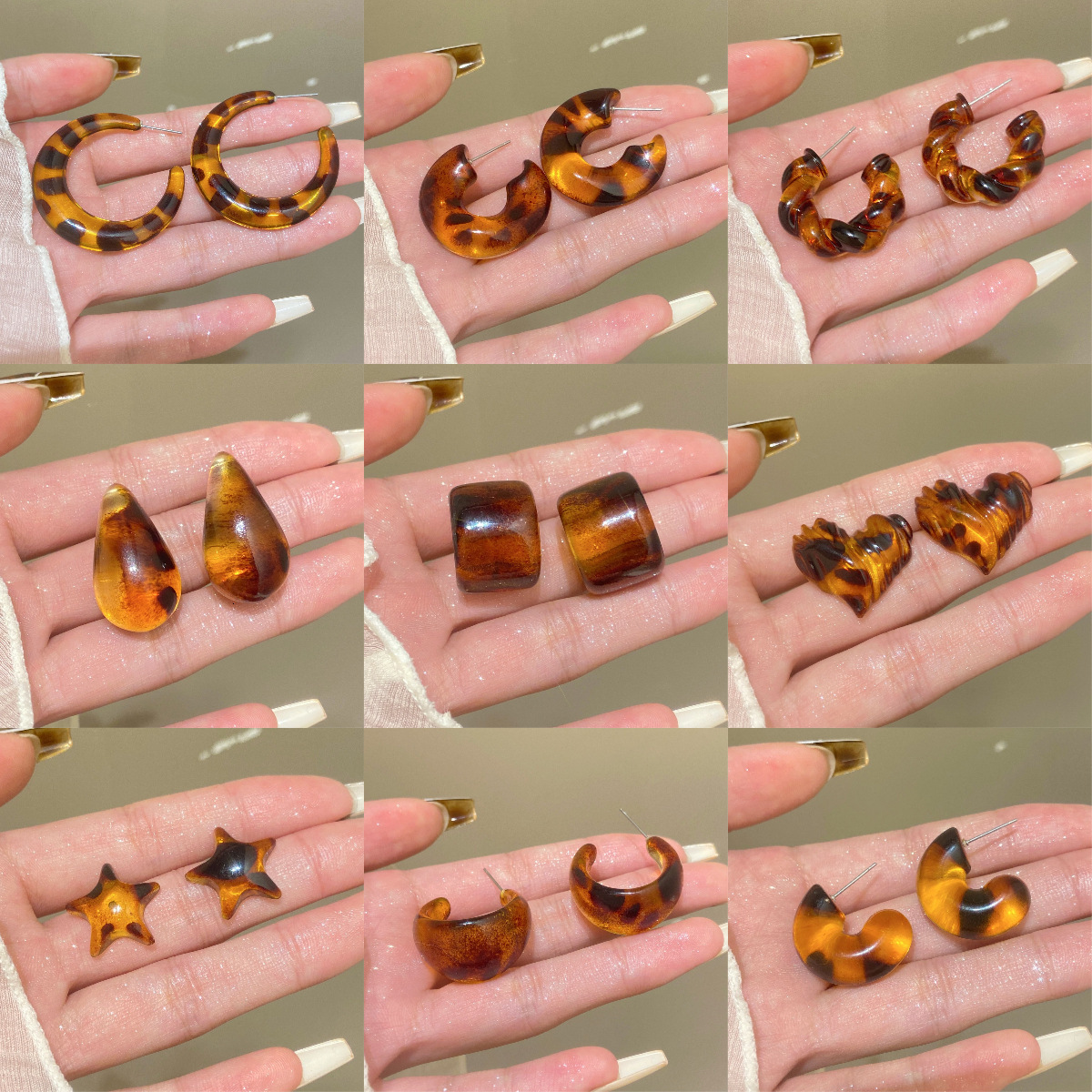 Acrylic Leopard Print Versatile High-End Coffee Color Autumn Winter Melad Style Stud Earrings for Women