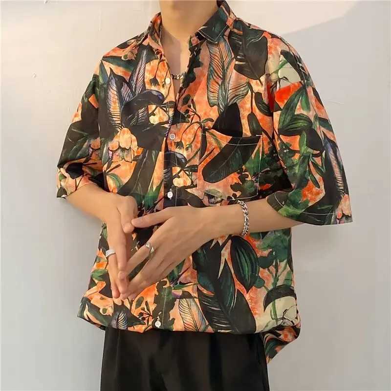 Mens short sleeved Hawaiian floral print summer shirt casual wear beach party clothing men X250410