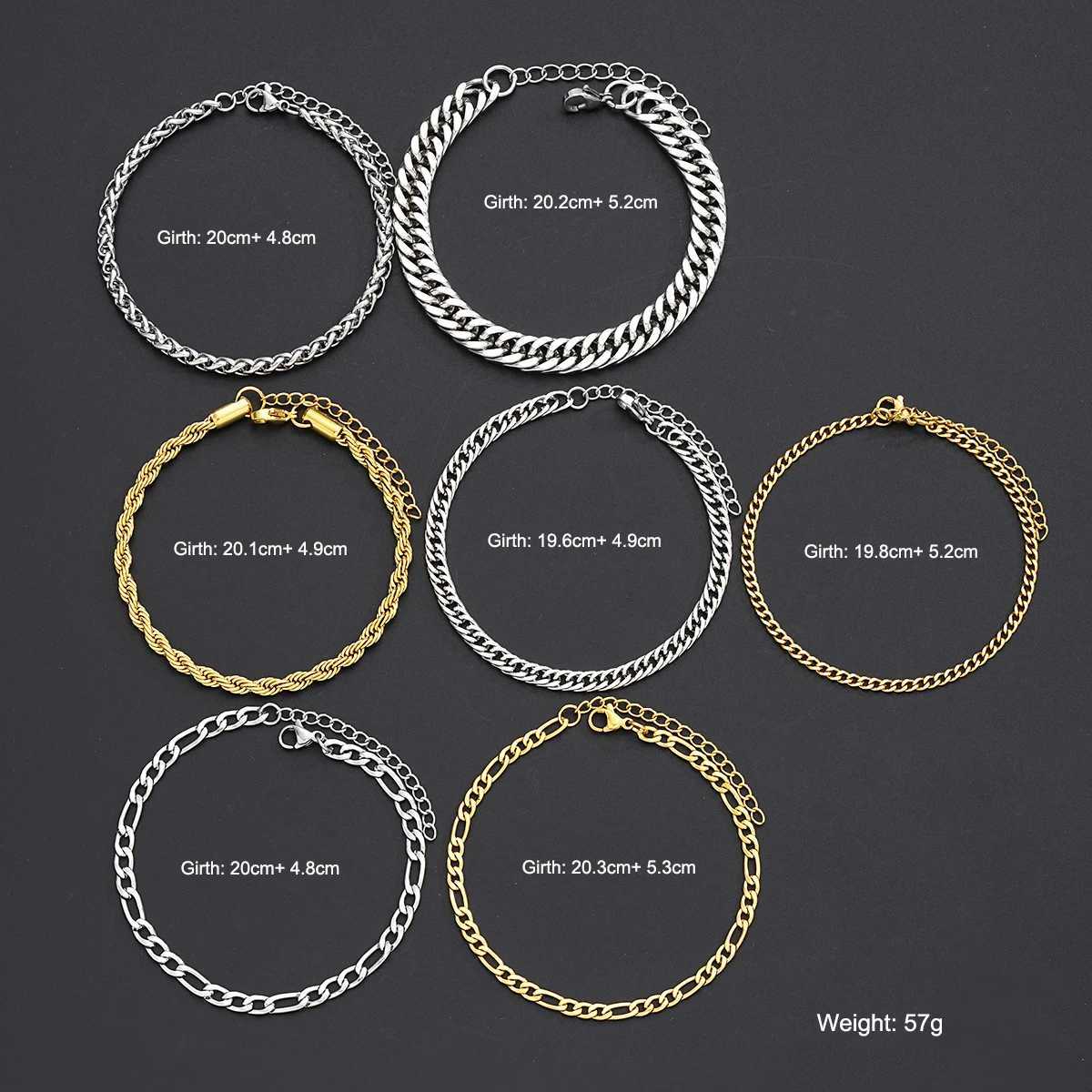 7Pcs/Set Stainless Steel Cuban Bracelets for Women Vintage Punk Gold Silver Color Twist Chain Bracelets Set Trendy Party JewelryT251110