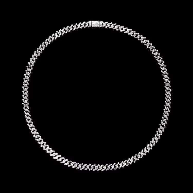 High quality 8mm sterg sier Miami Cuban chain hip-hop men's necklace, paired with ice zircon gold-plated party
