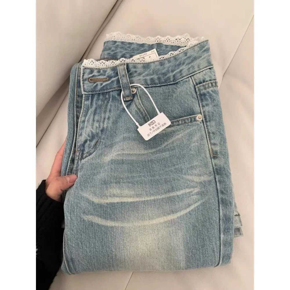 Botvotee Retro Classic American Vintage Denim Jeans for Women Low Waisted Straight 1950s/1960s Inspired Jeans Light Blue Pants C251110