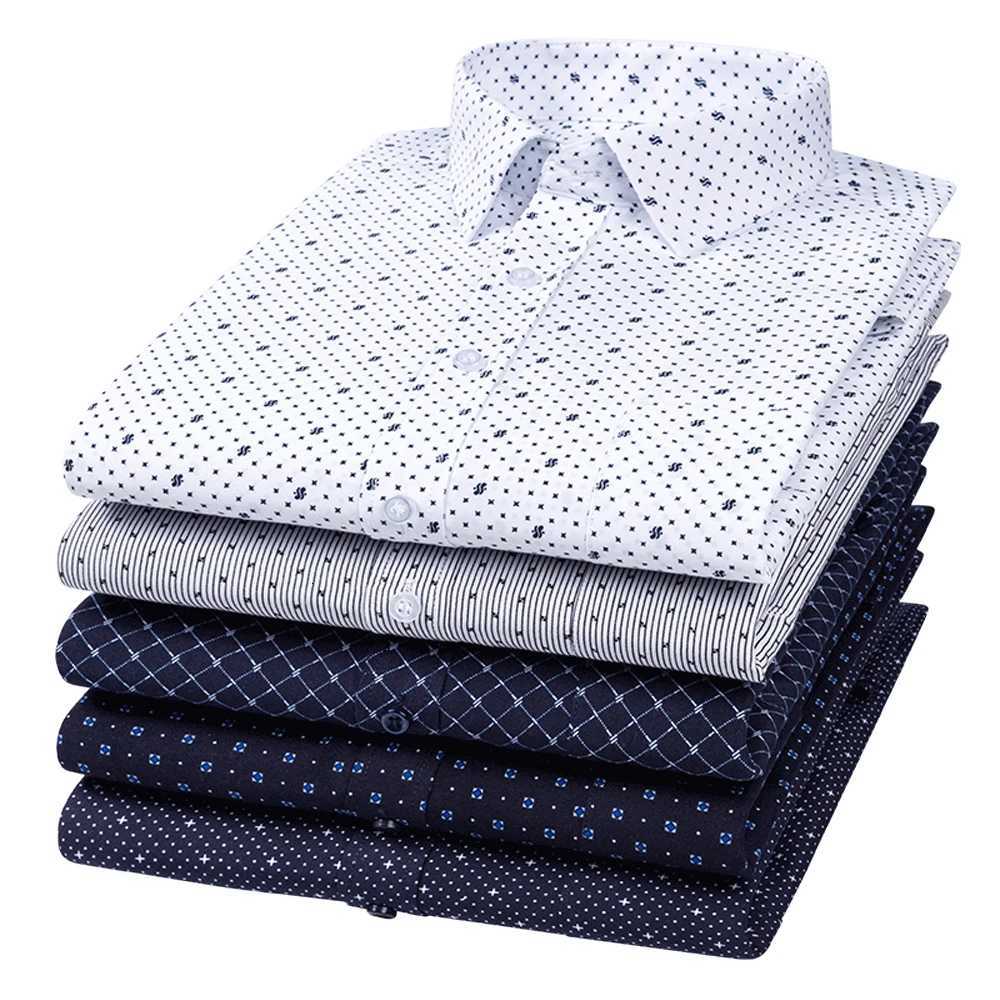 Mens Classic Long Sleeve Print/striped Basic Dress Shirts Single Patch Pocket 65 Cotton Business Standard-fit Office Shirt K251110