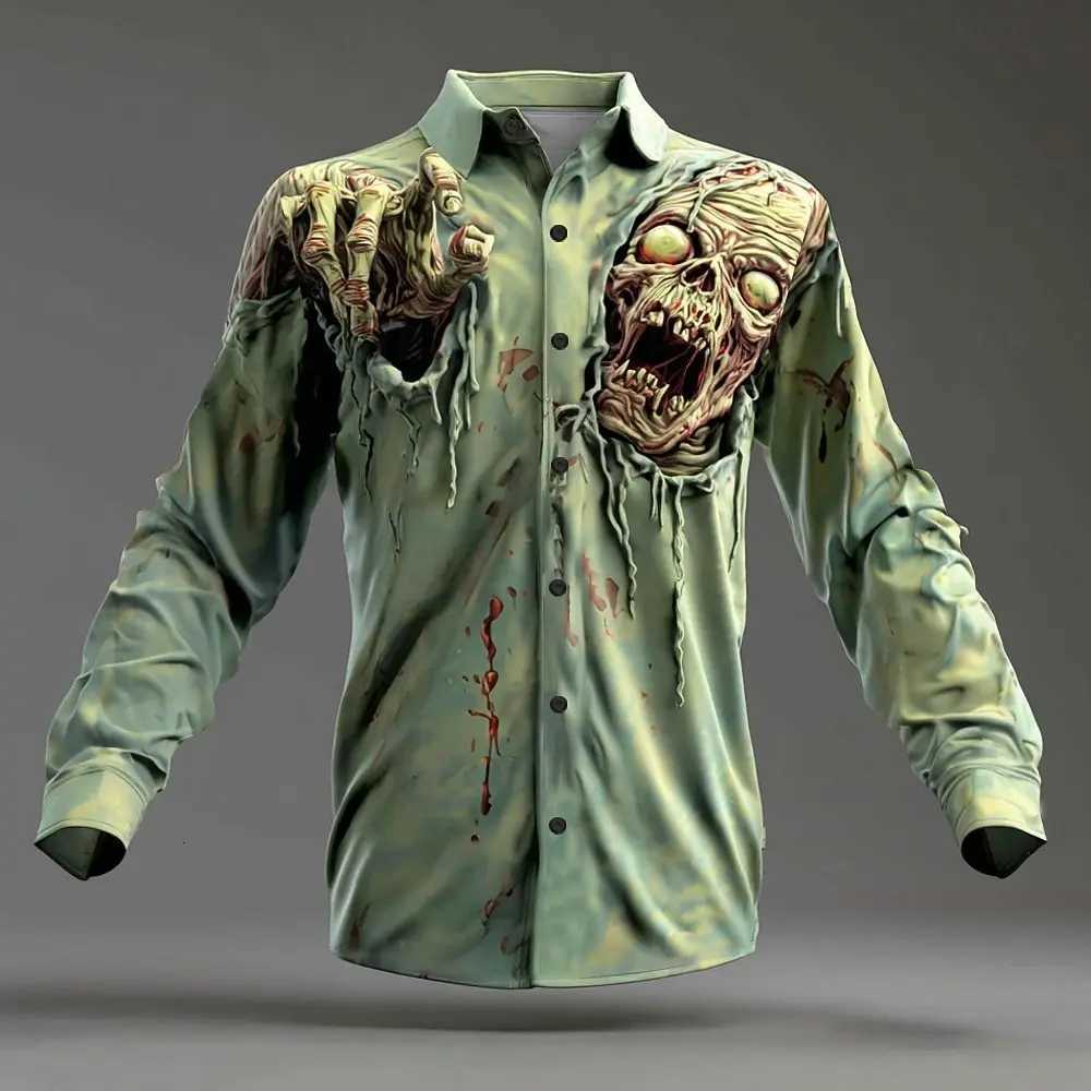 2025 Halloween Mens Horror Halloween Costumes Zombies Shirt Button Up Shirt Long Sleeve Shirt Gothic Style Tops Fall Winter K251110