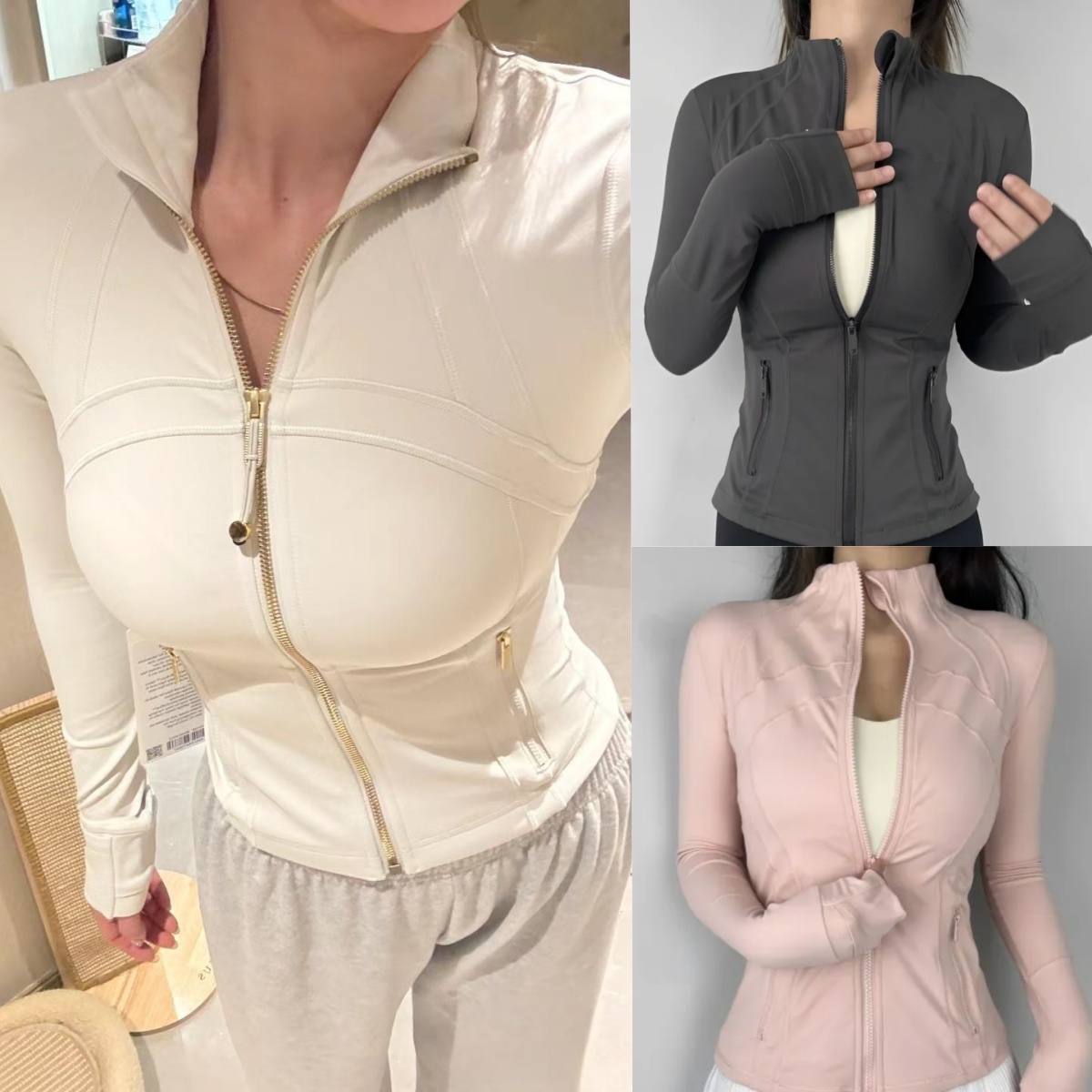 2025 women Yoga Gold Zipper Jacket 25'' Pants top quality Women Cropped sweatshirt Full Length Jacket Activewear Solid Sportwear leggings lululys lemonlys Jackets