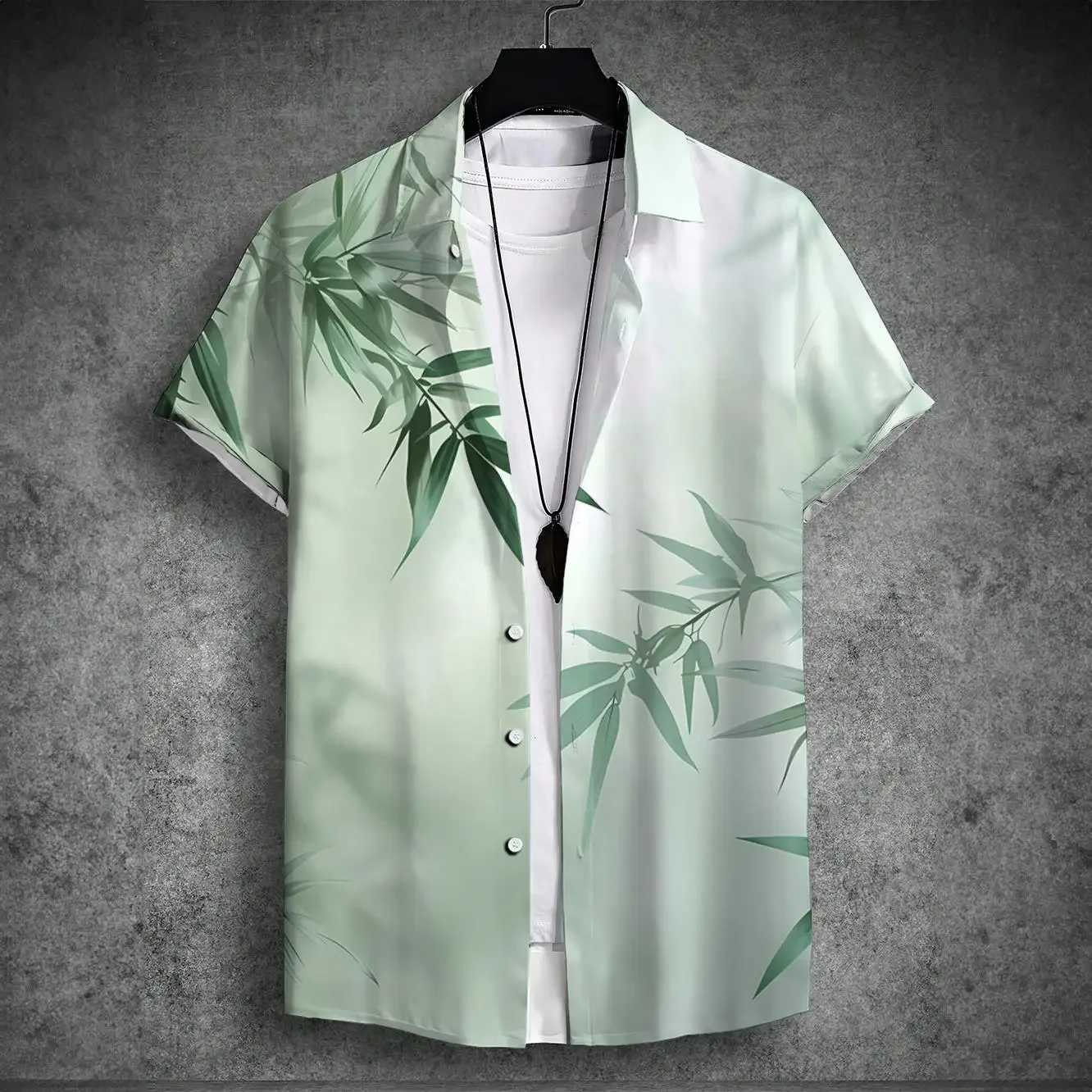 2024 new mens short sleeved shirt with Chinese style printed mens Hawaiian collar top large casual and comfortable mens shirt X250410
