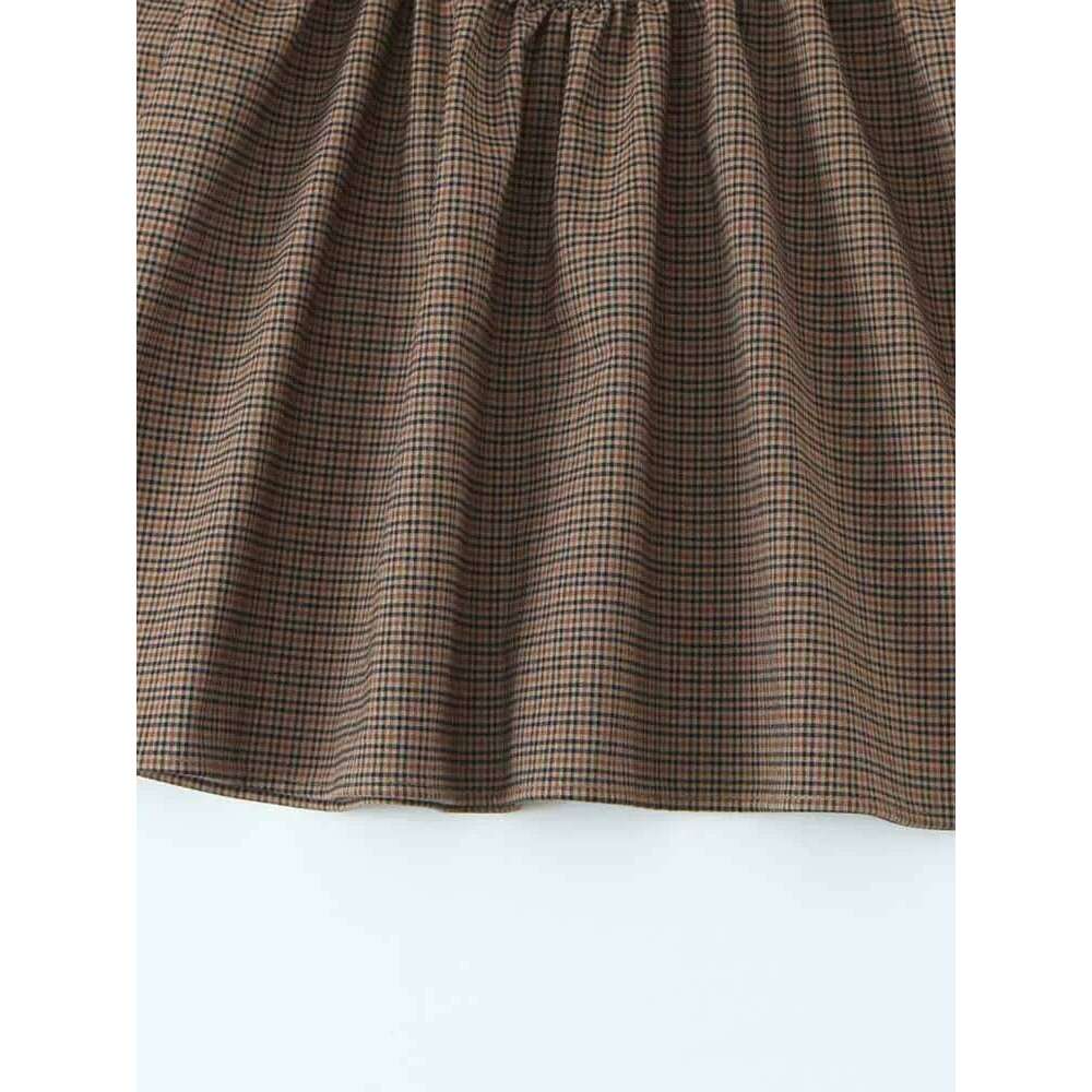 European And American Style Winter New Fashion Trend Women's Clothing Design Sense Plaid Small Round Lapel Dress