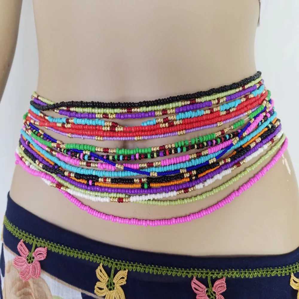 Colorful elastic waist and abdomen chain African belly chain waist bead body chain warm girls body summer bohemian jewelry accessories X250410