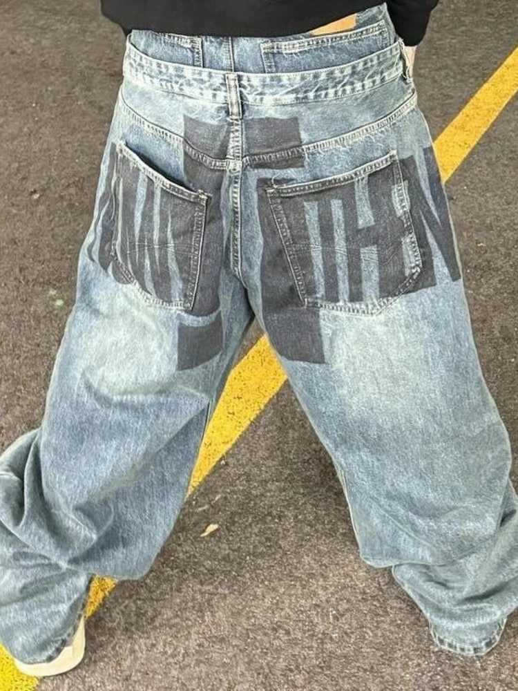 American double waist design women jeans Y2k retro high street lazy style floor wide-leg pants for men and women C251110