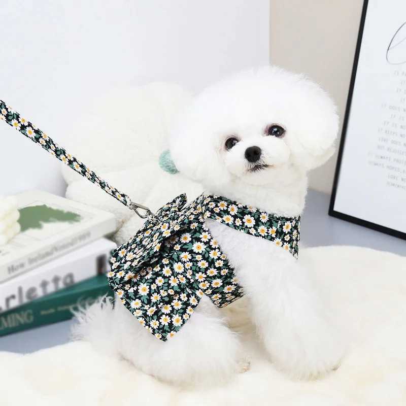 Summer Small Dog Dress Pet Harness with Breast Strap Traction Rope Cat Dogs Clothes Harness Vest Princess Tutu Dress Skirt J251110