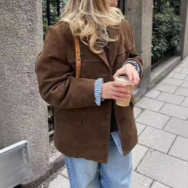 2024 Autumn New Vintage Turn-Down Collar Long Sleeve Single-Breasted Button Jacket 4749 607f