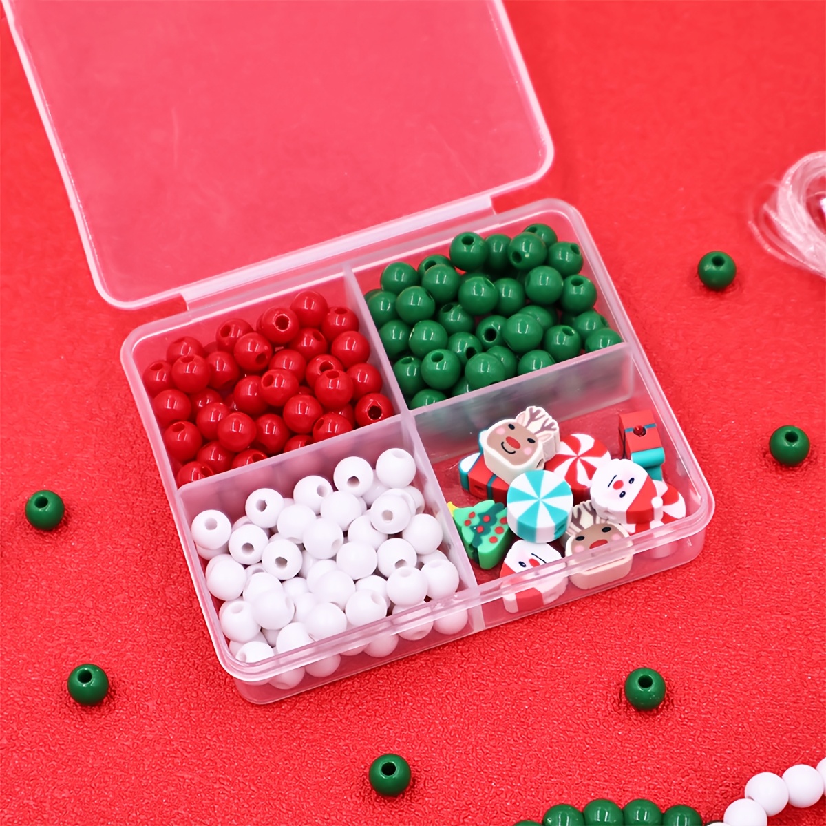 Christmas DIY Beaded Bracelet Kit - Red/Green/White Polymer Beads, Suitable for Jewelry, Keychain Pendants & Craft Accessories Fashion Gift