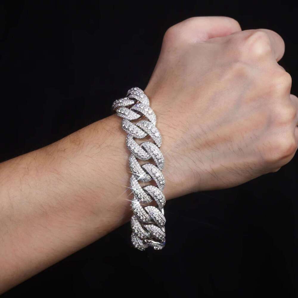 Moissanite Hip-Hop Style Men's Gift Chain 7 8 9inch Width 10mm Pure Silver Gold-Plated Cuban Bracelet