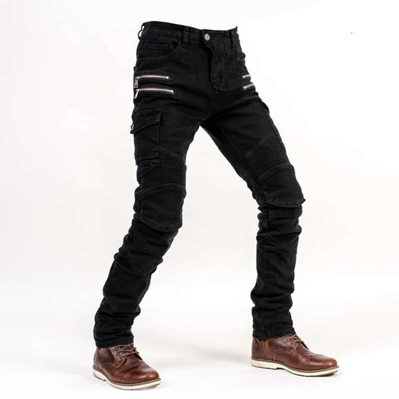 Motorcycle Jeans Men Multi-Pockets Riding Pants With Knee Pads Casual Denim Trousers Solid Fashion Cargo Pant Biker New