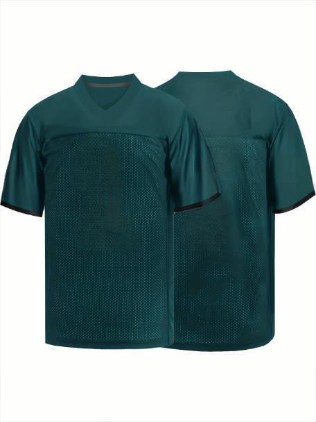 2025 new Casual Green Embroidered Rugby Jersey Men's 1 V-Neck Polyester Oversized Loose Fit - Perfect for Sports Streetwear Comfortable