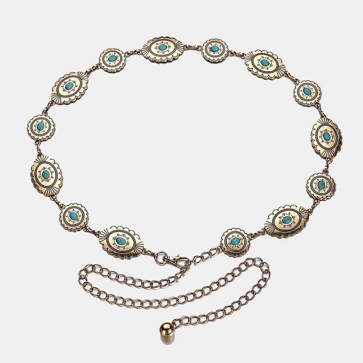 Geely Fashion Retro Elegant Metal Womens Turquoise Waist Chain X250410