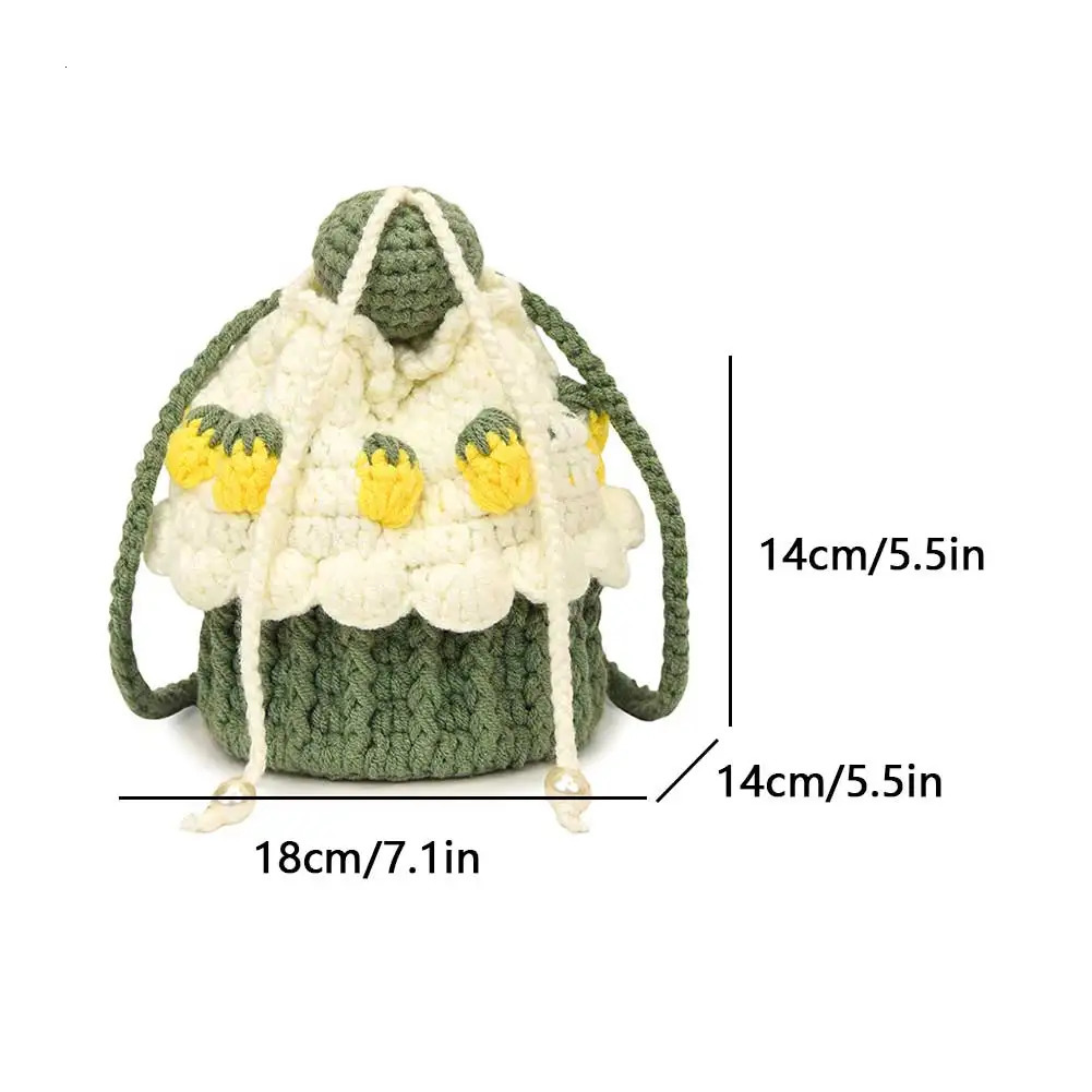 Women Strawberry Cake Knitted Shoulder Bag Cute Crochet Tote Bag Creative Mini Handbag Handwoven Beach Bag Woven Hobo Bag R251110