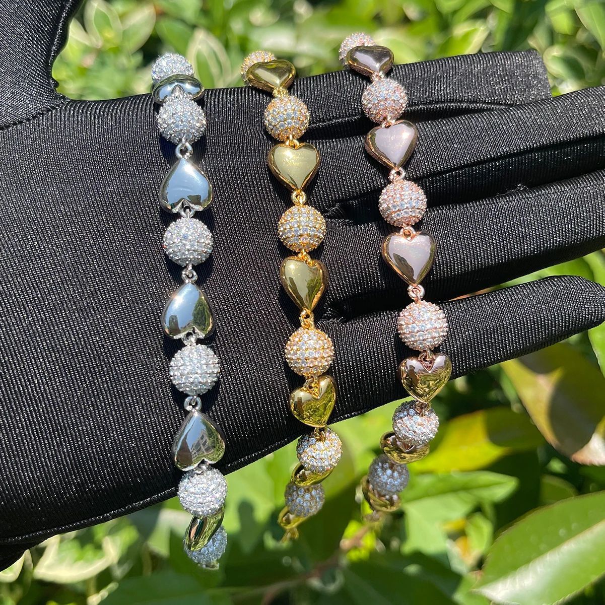 Moissanite chain Colored Ball Heart shaped Bracelet with Love for Men and Women Light Luxury and High End Jewelry