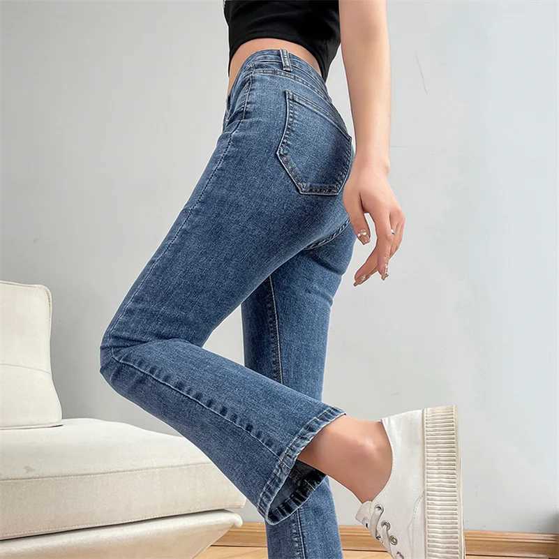Women Fashion Flare Jeans Winter Streetwear Y2K Straight Pants Ankle Length Denim Jeans Girls Party Casual Retro Blue Trousers C251110