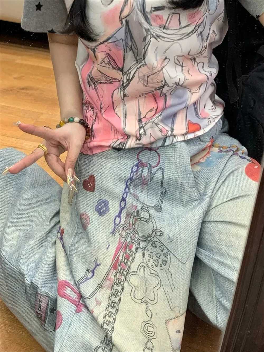 Womens Jeans American Retro Wide Fit Baggy Denim Pants Y2k Wide-legged Dragging Pants Trousers High Street Japanese New C251110