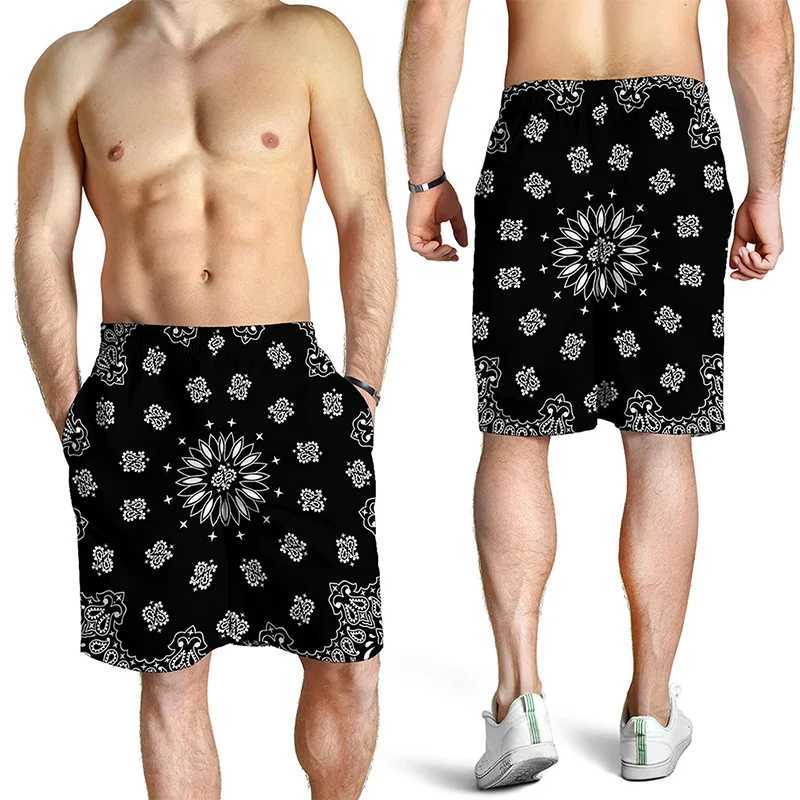 3D printed black Paisley Bandana pattern mens fast drying ultra wide beach shorts mens swimming shorts X250410