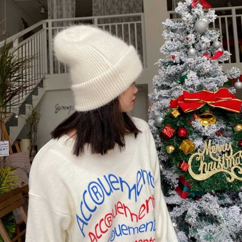 Rabbit Fur Knitted Beanie Hat Winter Warm Soft Fleece Lined Outdoor Activities Daily Streetwear Women Unisex Fashion WinterXJ251110