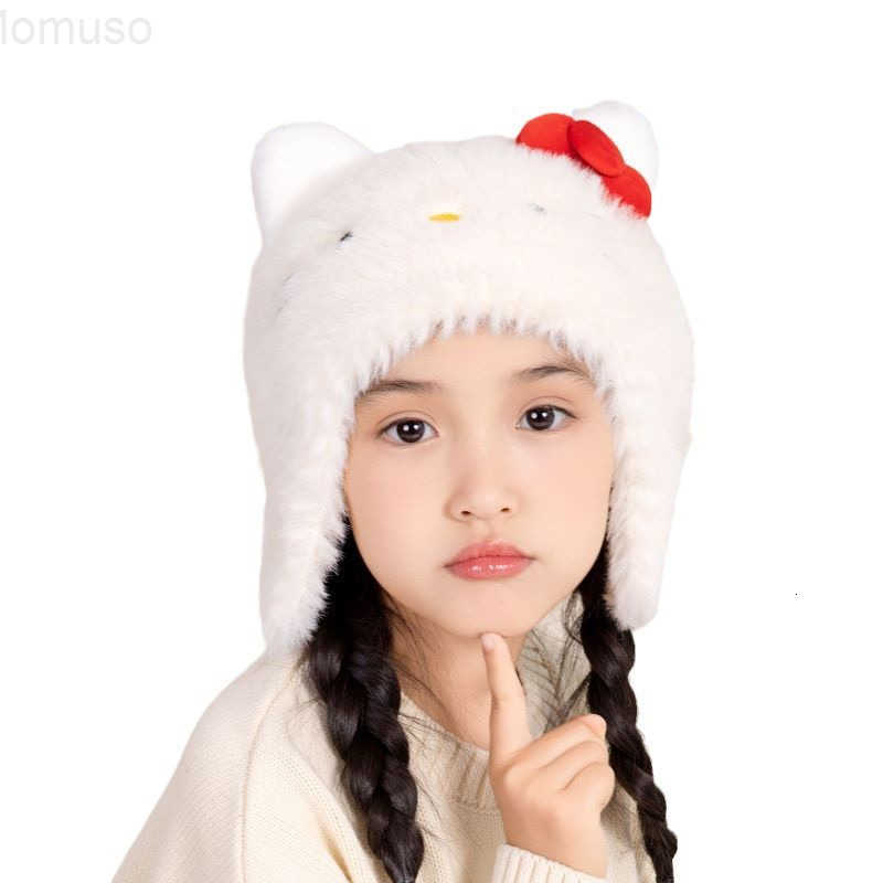 Sanrio Kuromi Plush Hat Autumn Winter Childrens Fleece-Lined Warm Genuine Outdoor Ear Protection Girl Lei Feng Hat H251110
