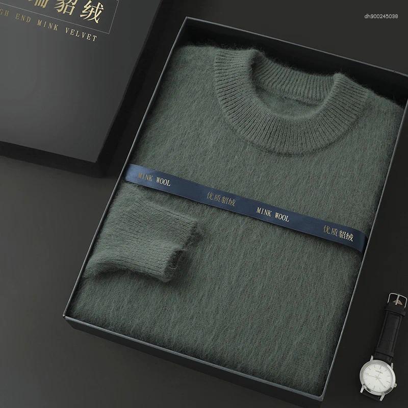 Men's Sweaters "Men's Pure Mink Cashmere Thickened Knit Sweater Winter Warm Semi-Turtleneck Pullover Casual Long Sleeve Clothing