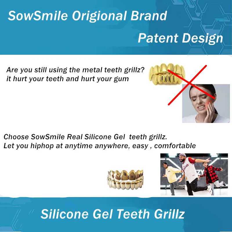 SowSmile Hiphop gold and silver genuine silicone gel stuck on the denture cover Teeth Grillz M250410