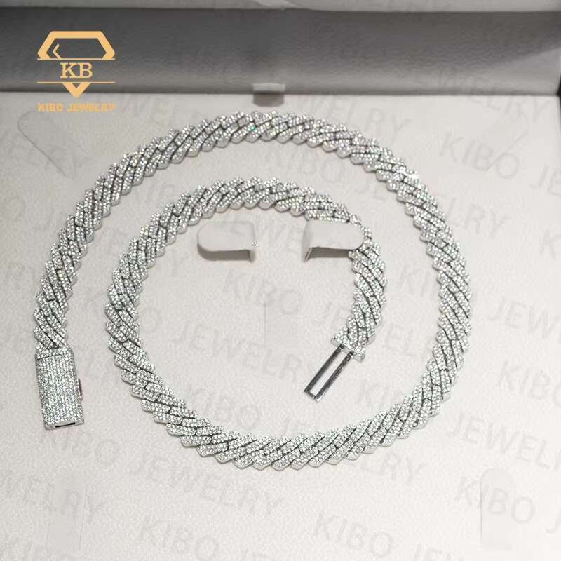 Ready to Ship Hip Hop Iced Out Sier 12mm Necklace VVS Moissanite Cuban k Chain